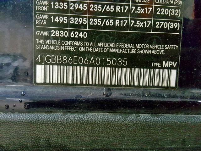 4JGBB86E06A015035 - 2006 MERCEDES-BENZ ML 350 BLUE photo 10