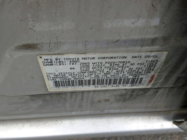 JTEGF21A610018449 - 2001 TOYOTA HIGHLANDER SILVER photo 10