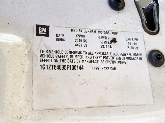 1G1ZT64895F100144 - 2005 CHEVROLET MALIBU MAX 白色 照片 10