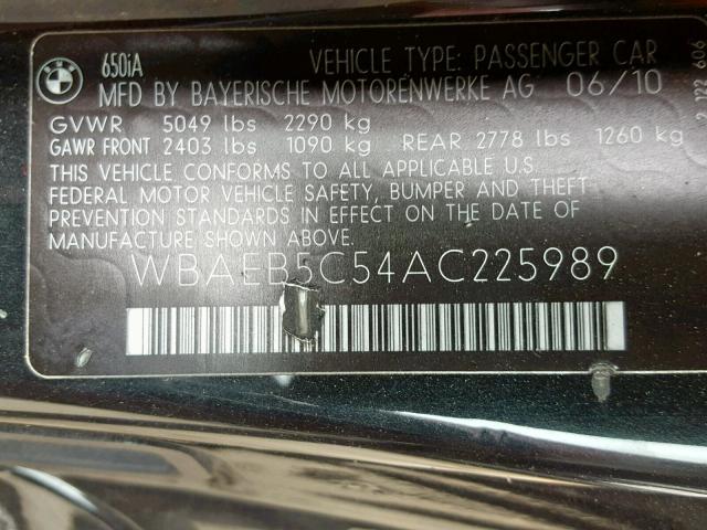 WBAEB5C54AC225989 - 2010 BMW 650 I BLACK photo 10