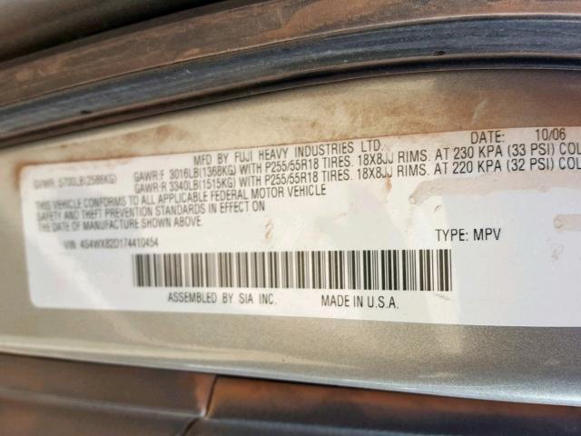 4S4WX82D174410454 - 2007 SUBARU B9 TRIBECA GREEN photo 10