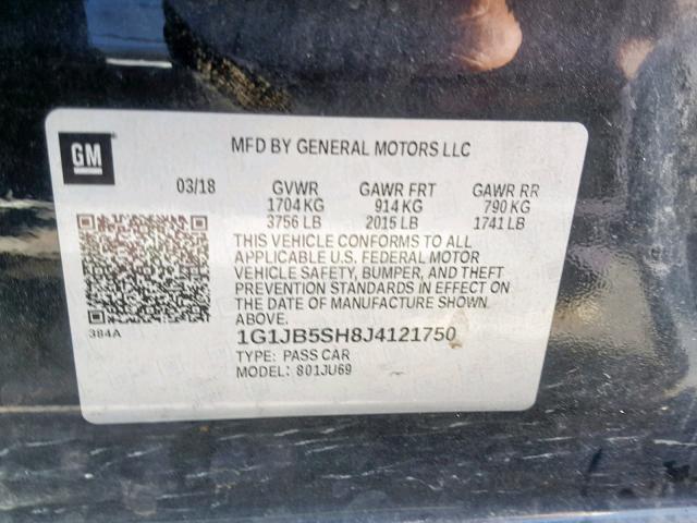 1G1JB5SH8J4121750 - 2018 CHEVROLET SONIC LS 黑色 照片 10