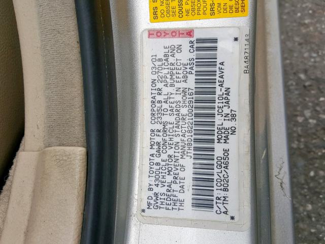 JTHBD182210029167 - 2001 LEXUS IS 300 SILVER photo 10