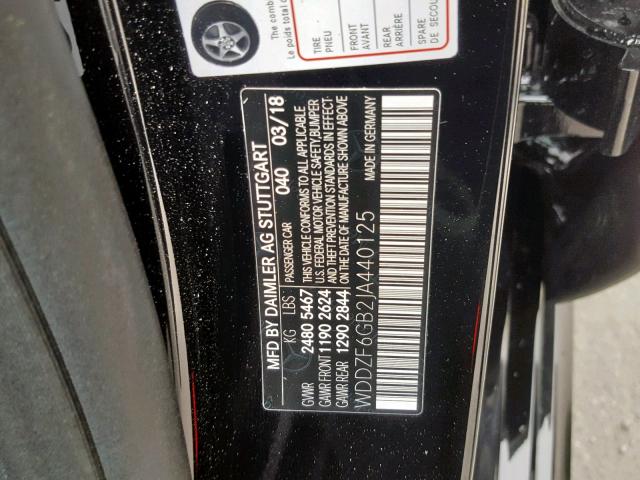 WDDZF6GB2JA440125 - 2018 MERCEDES-BENZ E 400 4MAT BLACK photo 10