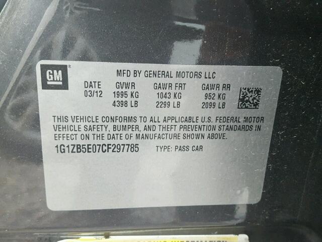 1G1ZB5E07CF297785 - 2012 CHEVROLET MALIBU LS 灰色 照片 10