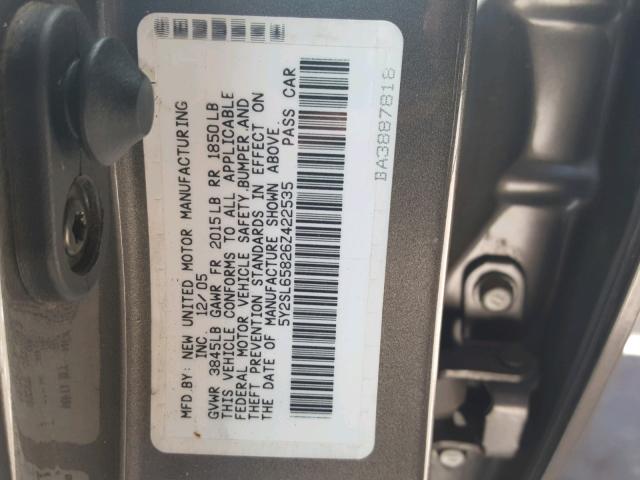 5Y2SL65826Z422535 - 2006 PONTIAC VIBE CHARCOAL photo 10