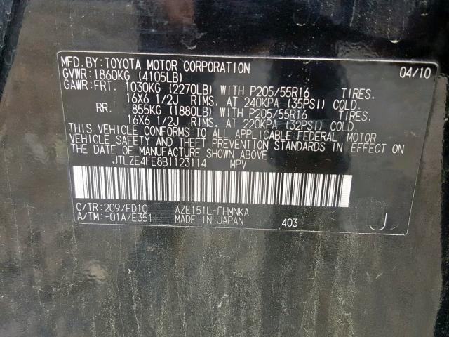 JTLZE4FE8B1123114 - 2011 TOYOTA SCION XB BLACK photo 10