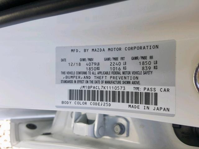 JM1BPACL7K1110573 - 2019 MAZDA 3 PREFERRE WHITE photo 10