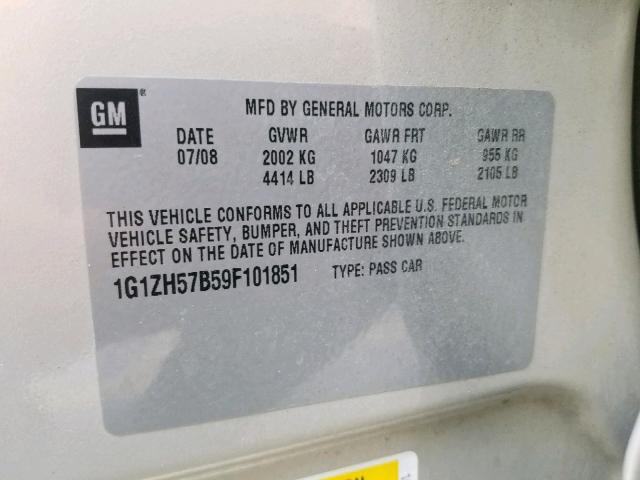 1G1ZH57B59F101851 - 2009 CHEVROLET MALIBU 1LT TAN photo 10