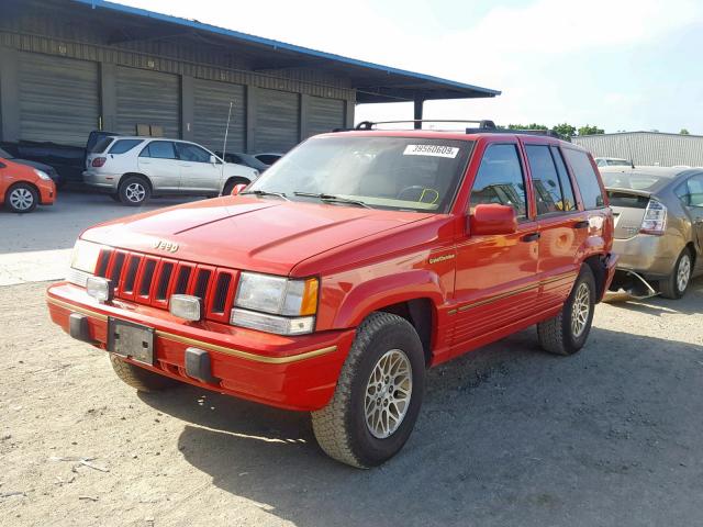 1J4GZ78S5PC599385 - 1993 JEEP GRAND CHER RED photo 2