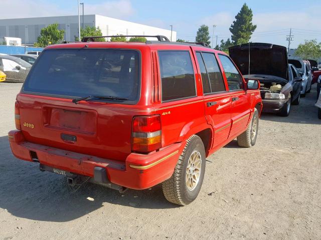 1J4GZ78S5PC599385 - 1993 JEEP GRAND CHER RED photo 4