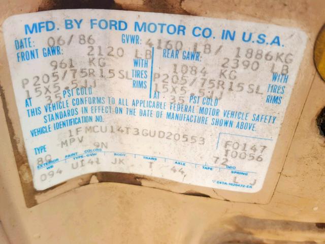 1FMCU14T3GUD20553 - 1986 FORD BRONCO II TWO TONE photo 10