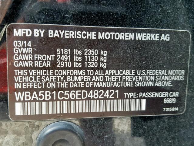 WBA5B1C56ED482421 - 2014 BMW 535 I BLACK photo 10