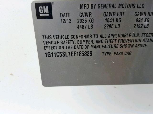 1G11C5SL7EF185838 - 2014 CHEVROLET MALIBU 1LT 白色 照片 10