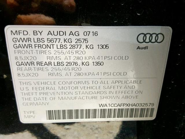 WA1CCAFPXHA032579 - 2017 AUDI SQ5 PREMIU BLACK photo 10