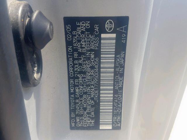 JTKDE177950044056 - 2005 TOYOTA SCION TC ვერცხლისფერი ფოტო 10