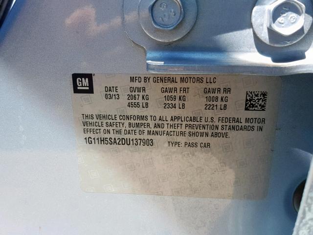 1G11H5SA2DU137903 - 2013 CHEVROLET MALIBU LTZ 蓝色 照片 10