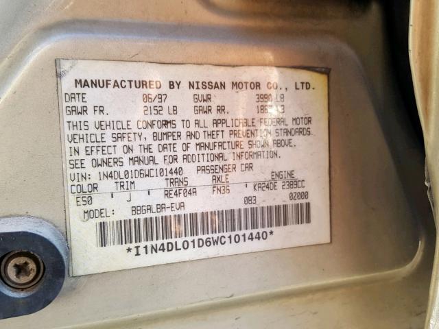 1N4DL01D6WC101440 - 1998 NISSAN ALTIMA XE SILVER photo 10