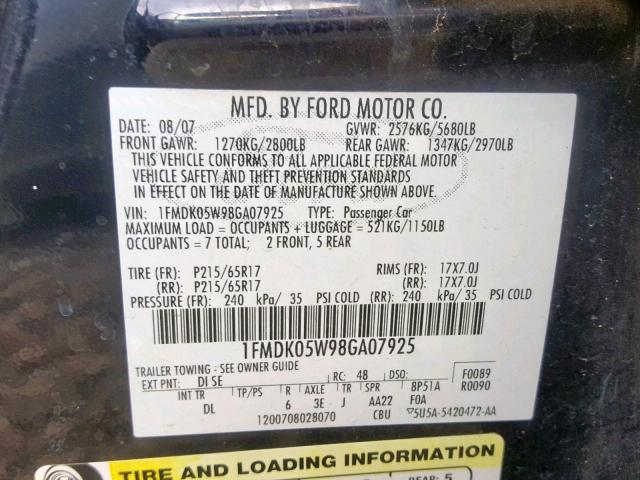 1FMDK05W98GA07925 - 2008 FORD TAURUS X S BLUE photo 10