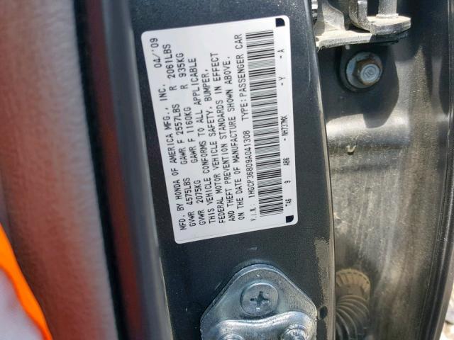 1HGCP36809A041308 - 2009 HONDA ACCORD EXL GRAY photo 10