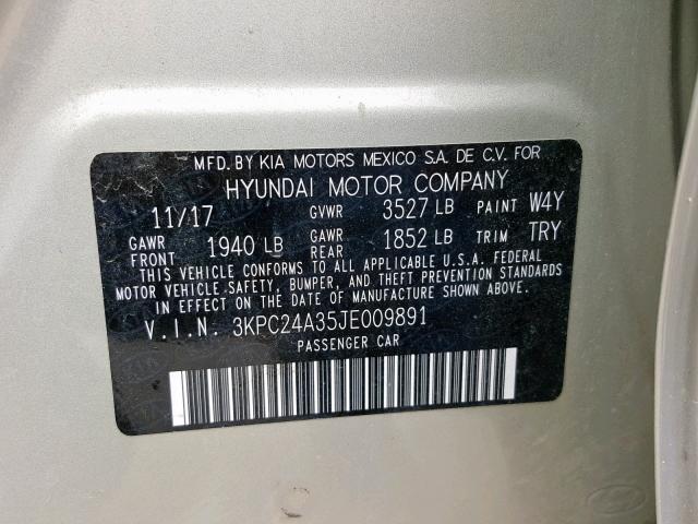 3KPC24A35JE009891 - 2018 HYUNDAI ACCENT SE TAN photo 10