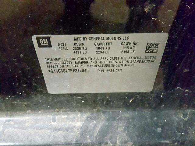 1G11C5SL7FF212540 - 2015 CHEVROLET MALIBU 1LT შავი ფოტო 10