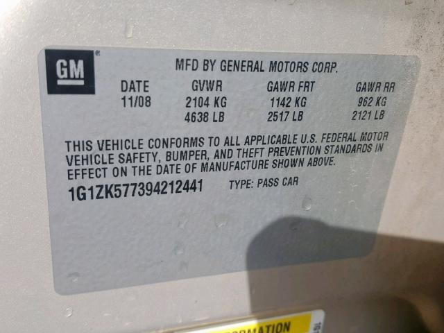 1G1ZK577394212441 - 2009 CHEVROLET MALIBU LTZ ბეჟი ფოტო 10