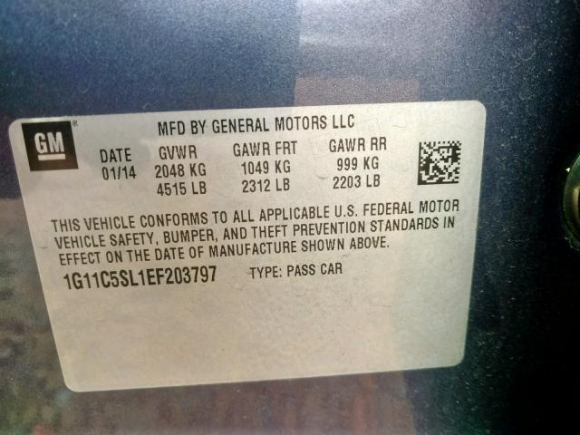 1G11C5SL1EF203797 - 2014 CHEVROLET MALIBU 1LT 蓝色 照片 10