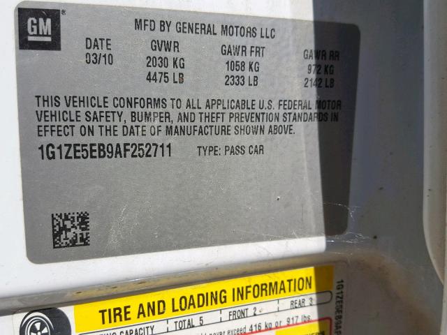 1G1ZE5EB9AF252711 - 2010 CHEVROLET MALIBU LTZ 白色 照片 10