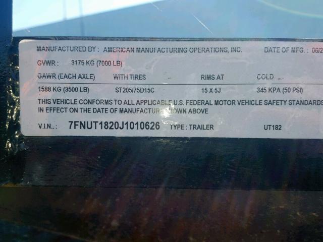 7FNUT1820J1010626 - 2018 AMERICAN MOTORS TRAILER BLACK photo 10