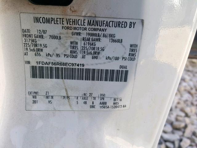 1FDAF56R68EC97419 - 2008 FORD F550 SUPER WHITE photo 10