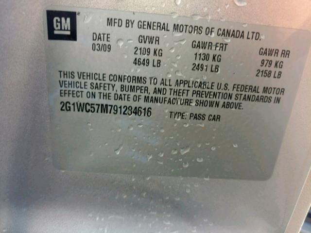 2G1WC57M791284616 - 2009 CHEVROLET IMPALA 2LT SILVER photo 10