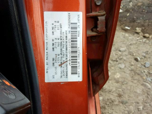 JM1BK343051331073 - 2005 MAZDA 3 HATCHBAC ORANGE photo 10