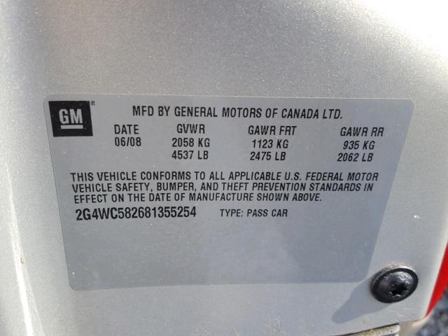 2G4WC582681355254 - 2008 BUICK LACROSSE C BEIGE photo 10