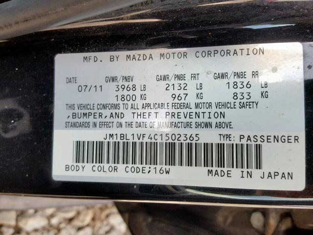 JM1BL1VF4C1502365 - 2012 MAZDA 3 I BLACK photo 10