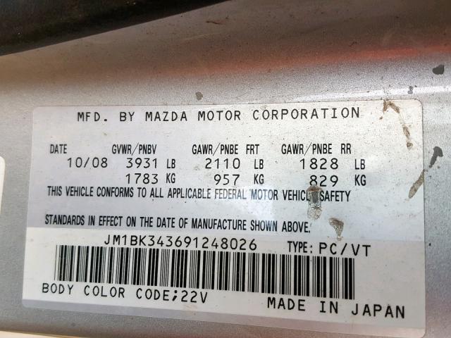 JM1BK343691248026 - 2009 MAZDA 3 S SILVER photo 10