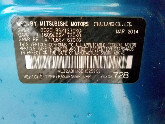 ML32A3HJ8EH025101 - 2014 MITSUBISHI MIRAGE DE BLUE photo 10