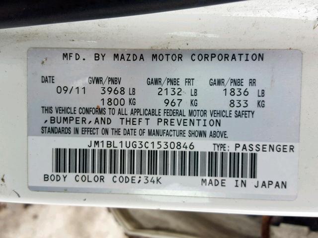 JM1BL1UG3C1530846 - 2012 MAZDA 3 I WHITE photo 10