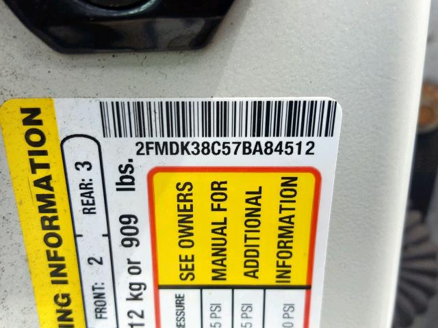 2FMDK38C57BA84512 - 2007 FORD EDGE SEL WHITE photo 10