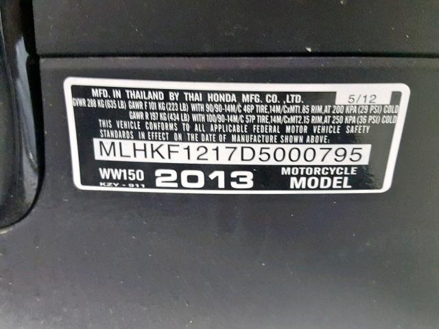 MLHKF1217D5000795 - 2013 HONDA PCX 150 BLACK photo 10