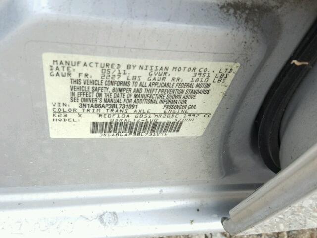 3N1AB6AP3BL731091 - 2011 NISSAN SENTRA 2.0 SILVER photo 10