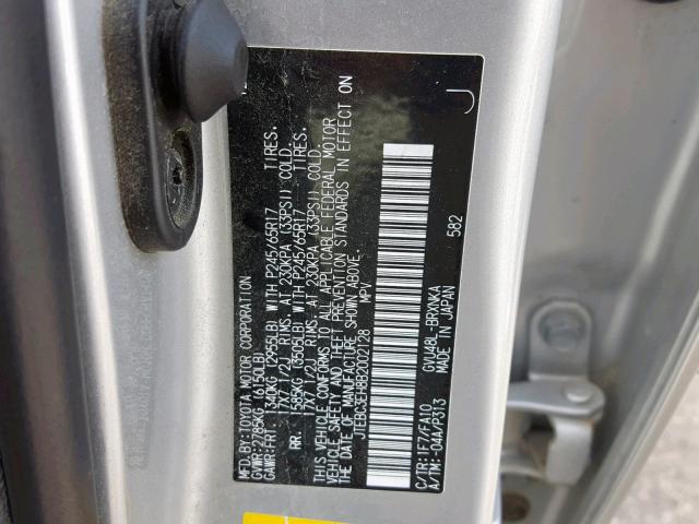 JTEBC3EH8B2002128 - 2011 TOYOTA HIGHLANDER SILVER photo 10