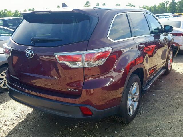 5TDYKRFHXFS048657 - 2015 TOYOTA HIGHLANDER MAROON photo 4