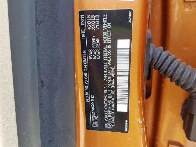 YV1622FSXC2041442 - 2012 VOLVO S60 T5 ORANGE photo 10