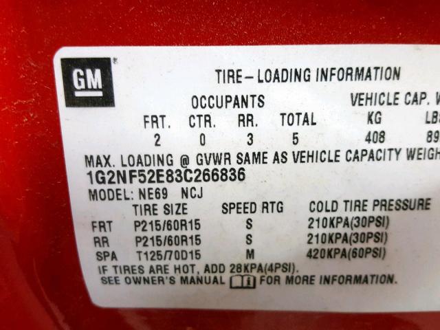 1G2NF52E83C266836 - 2003 PONTIAC GRAND AM S RED photo 10