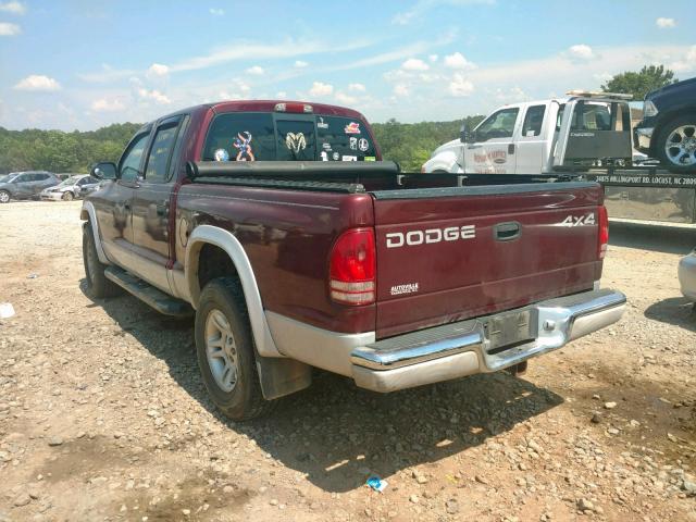 1B7GG2ANX1S159548 - 2001 DODGE DAKOTA QUA MAROON photo 3