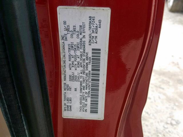 5TENL42N71Z755984 - 2001 TOYOTA TACOMA RED photo 10