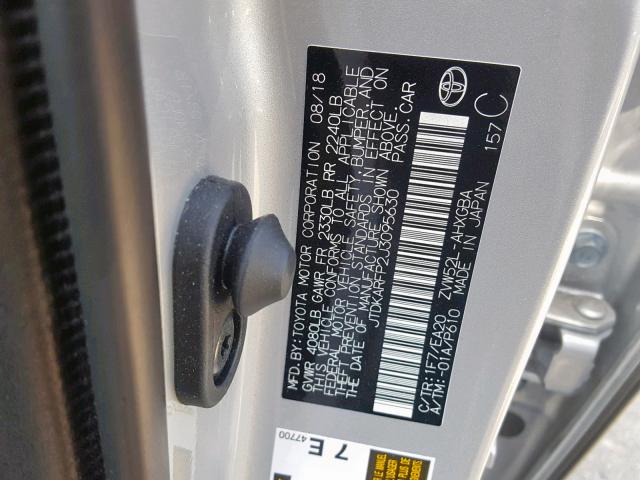 JTDKARFP2J3095630 - 2018 TOYOTA PRIUS PRIM 银色 照片 10