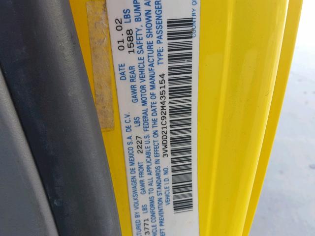 3VWDD21C92M435154 - 2002 VOLKSWAGEN NEW BEETLE Gelb Foto 10