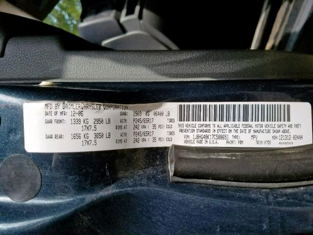 1J8HG48K17C588651 - 2007 JEEP COMMANDER BLUE photo 10